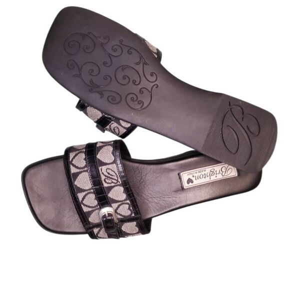 Brighton Yvette Women’s Sandals – Size 9M, Black & Silver Logo Slide, Made in It - Picture 1 of 8